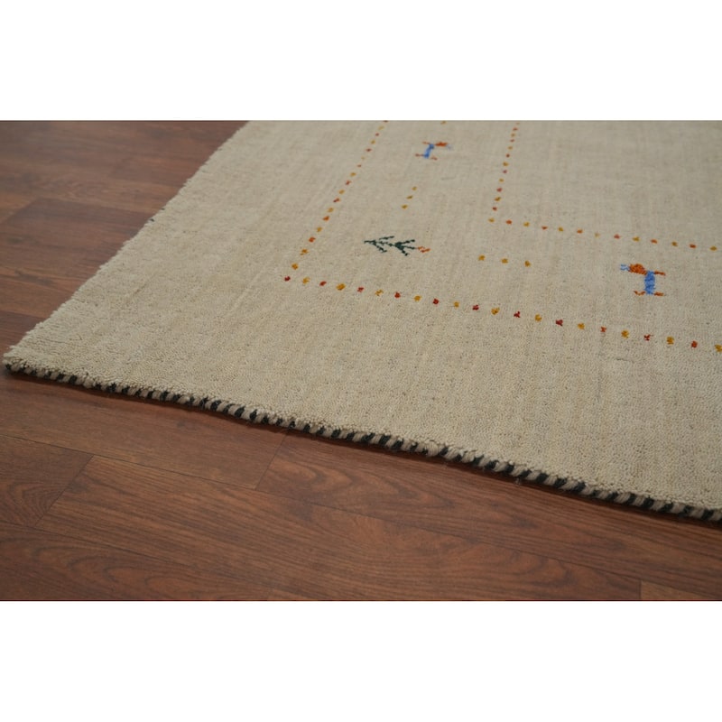 Hand Knotted Oriental 100% Wool Carpet Tribal Animal Pictorial Beige & Ivories Gabbeh Area Rug - 9' 10'' X 9' 10''