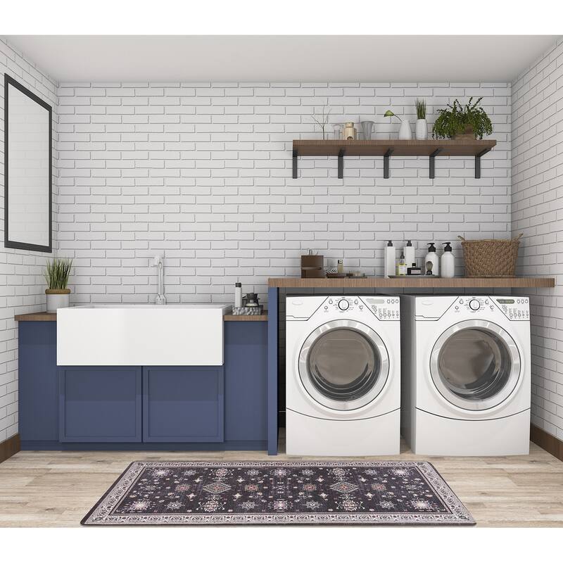 Transitional Bordered Cushioned Anti Fatigue Standing Kitchen Mat