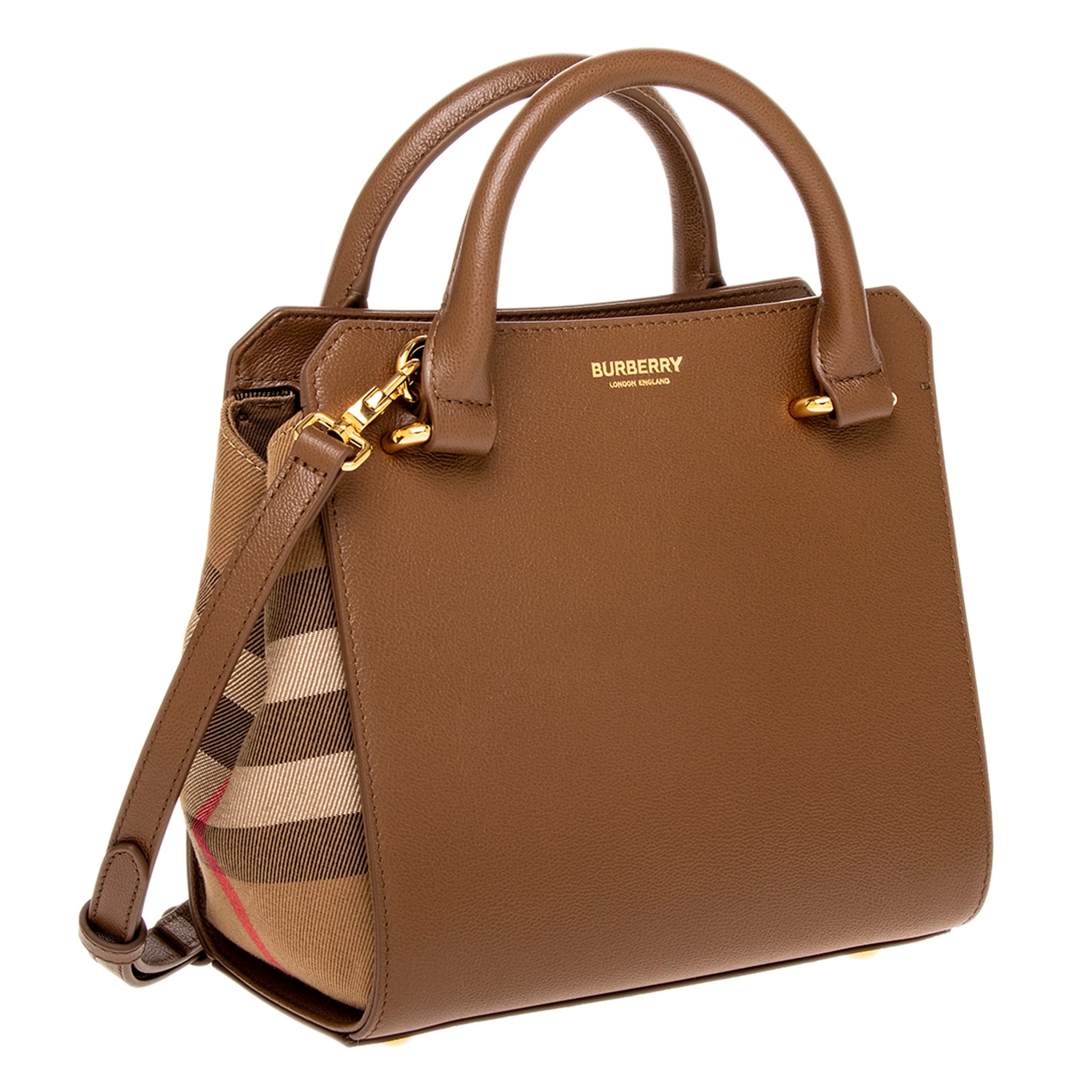 Burberry Mini Banwell House Check and Leather Tote Bag - On Sale