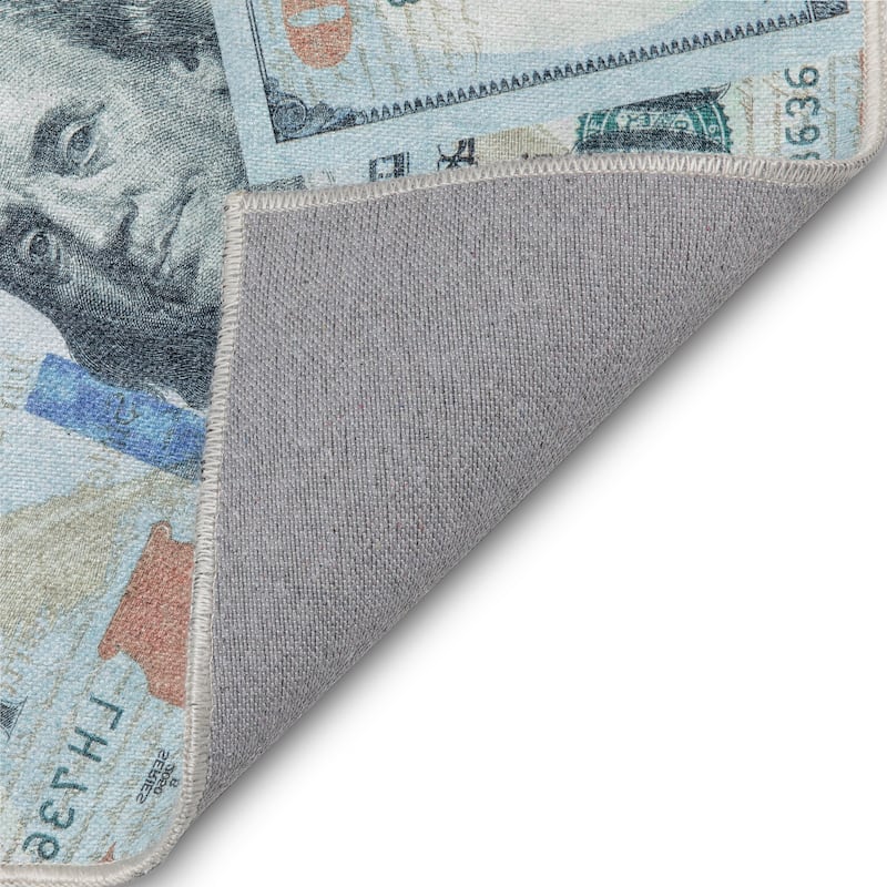 Well Woven Money Dollar Front Novelty Machine Washable Area Rug