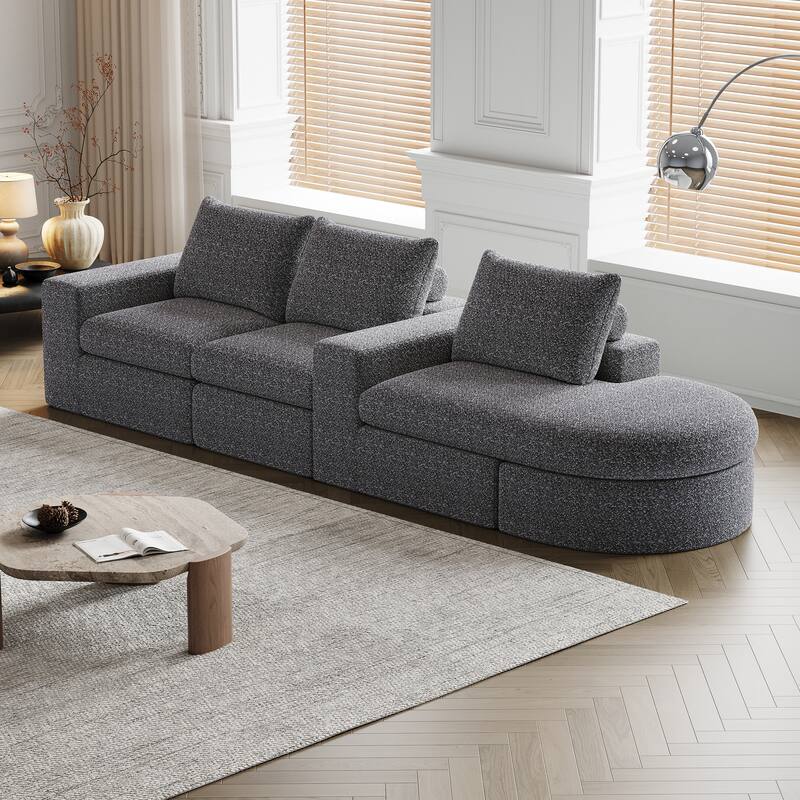 Roomfitters 99" Modern Chenille Cloud Curved Sectional Sofa with Chaise, L-Shaped Couch, for Living Room or Apartment