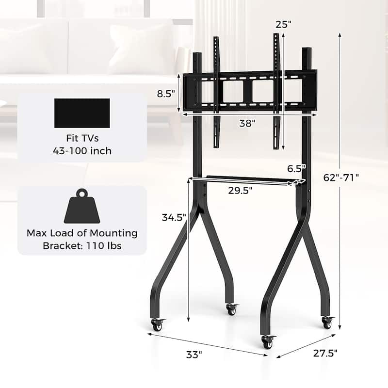 Gymax Mobile TV Stand Rolling TV Cart for 43''-100'' Flat/Curved