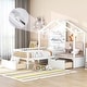 preview thumbnail 2 of 16, Twin Size House Bed with Upholstered Sofa, Charging Station, Wireless Charging, Shelves, and Two Drawers