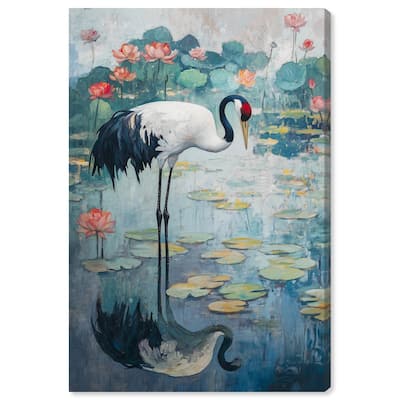 Crane in Lilies II Canvas by Art Remedy, Gallery Wrapped