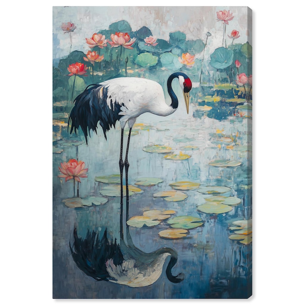 Crane in Lilies II Canvas by Art Remedy, Gallery Wrapped