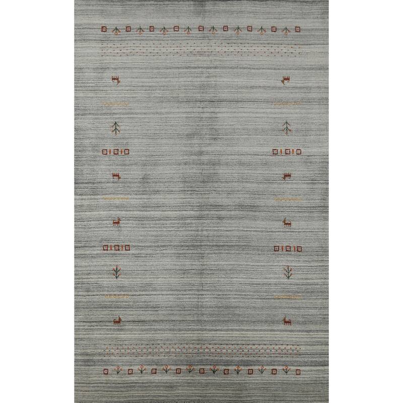 Hand Knotted Oriental 100% Wool Carpet Tribal Animal Pictorial Greys & Charcoal Gabbeh Area Rug - 8' 0'' X 5' 0''