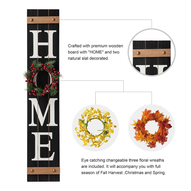 Glitzhome 42"H Porch Sign with 3 Interchangeable Floral Wreaths for Fall Thanksgiving