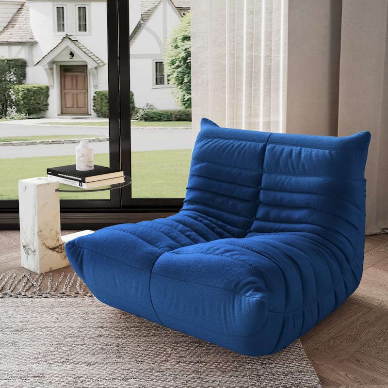 Single Lazy Sofa Teddy Fabric Soft Sponge Lounger Bean Bag Chair - Blue