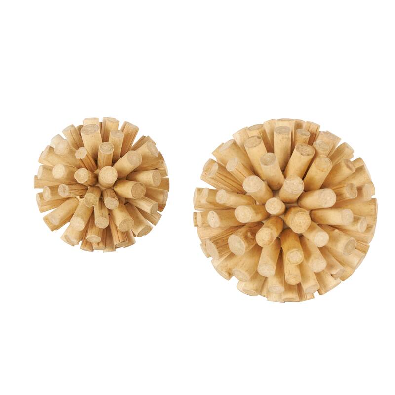 Brown Wood Handmade Tree Trunk Inspired Decorative Orbs & Vase Filler (Set of 2)