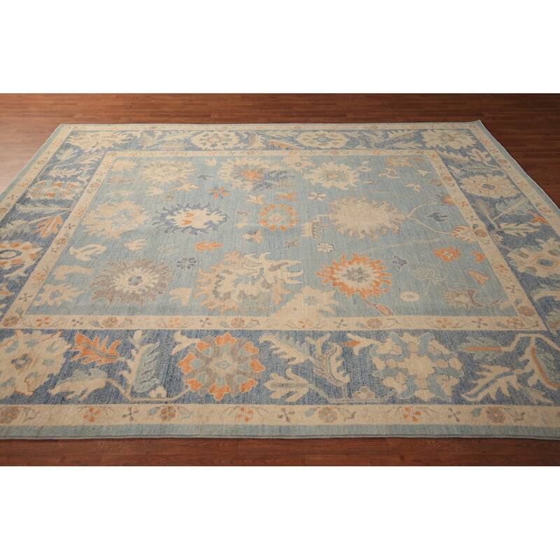 Vegetable Dye Oushak Turkish Area Rug Hand-Knotted Floral Wool Carpet - 8'0" x 9'9"