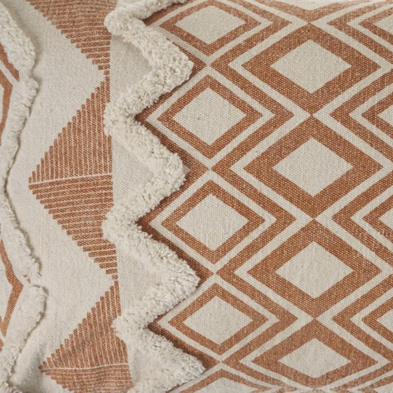 HomeRoots 14" X 36" Orange And Cream 100% Cotton Geometric Zippered Pillow