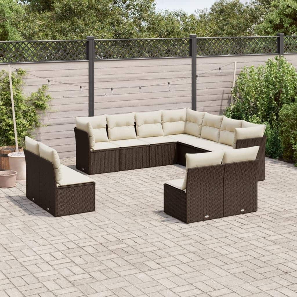 vidaXL Outdoor Sofa Set Brown (sofa), Cream white (cushions) - 24.4 x 24.4 x 27.2