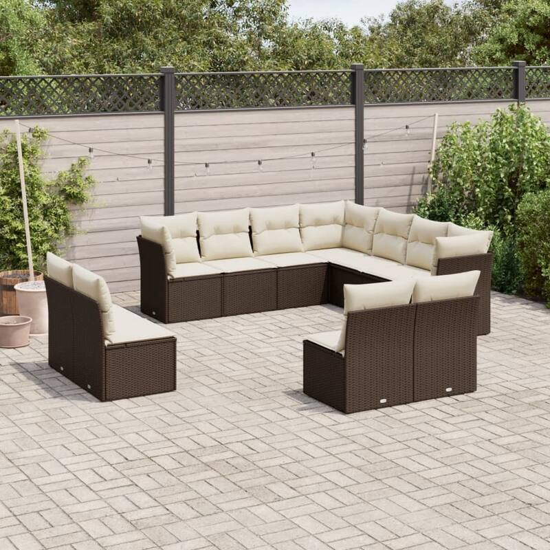 vidaXL Outdoor Sofa Set Brown (sofa), Cream white (cushions) - 24.4 x 24.4 x 27.2
