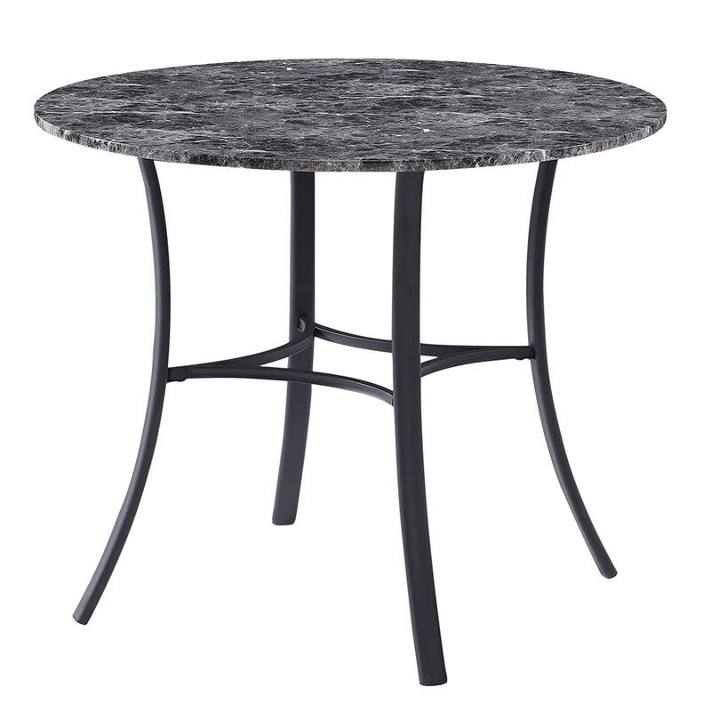 VECELO Round Dining Table, Metal Frame Dining Chairs, Modern Dining Table and Chairs Set for 2-4 People, 3 Options - Dining Table - Marble black
