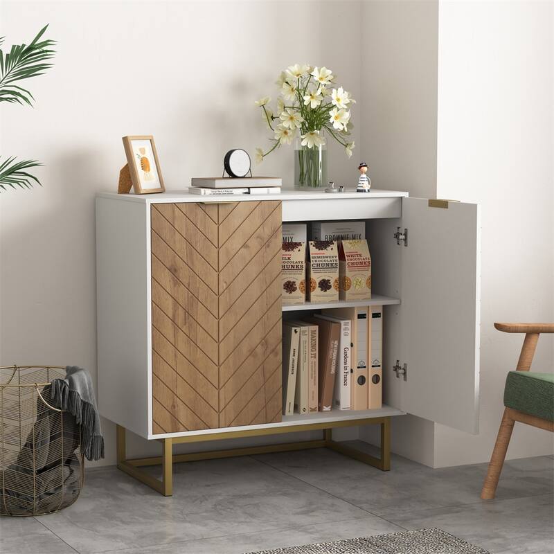 Modern Buffet Sideboard Cabinet with 2 Doors and Metal Bottom