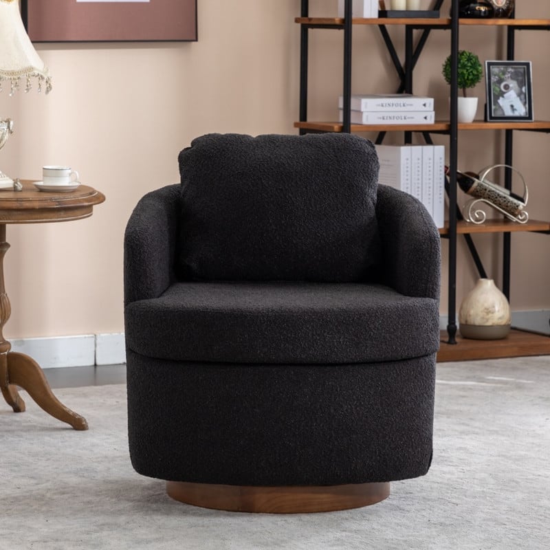22.6" Seat Width Boucle Fabric 360 Degree Rotatable Swivel Chair Leisure Chair with Pillow