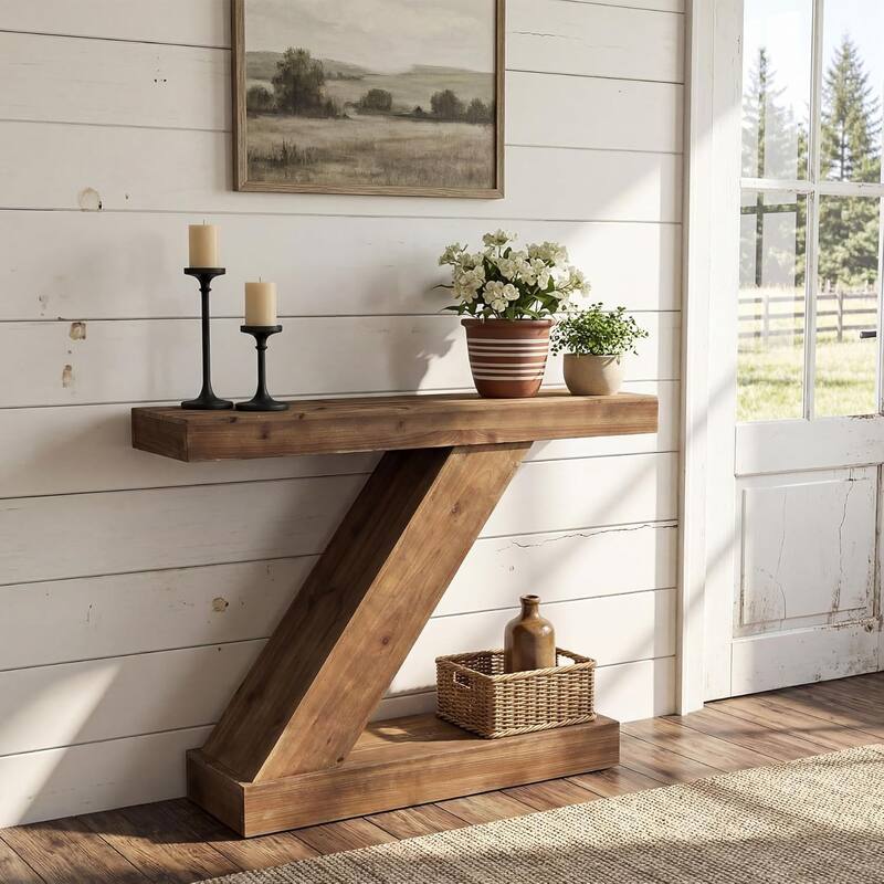 41.3" Console Table, Small Sofa Entryway Accent Table, Hallway Behind Sofa Table - 41.3" L × 11.8" W × 31.8" H - Natural Wood