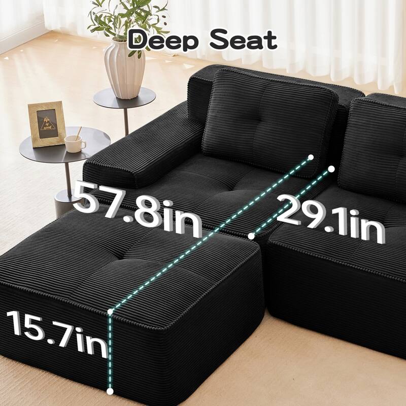 116.1" Corduroy Sectional Sofa with Movable Ottoman