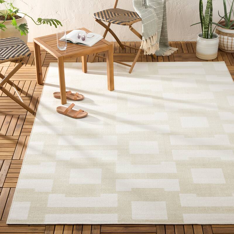 TOMMY BAHAMA Isla Coastal Geo Indoor Outdoor Area Rug, Geometric Modern Design, UV Fade Resistant