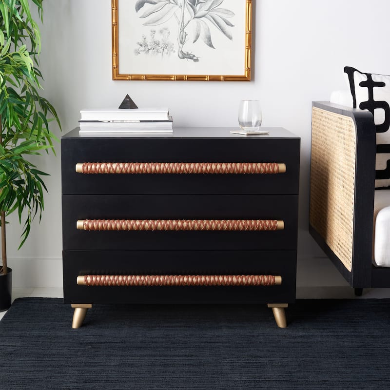SAFAVIEH Audra 3-Drawer Storage Bedroom Chest. - Black/Gold/Brown