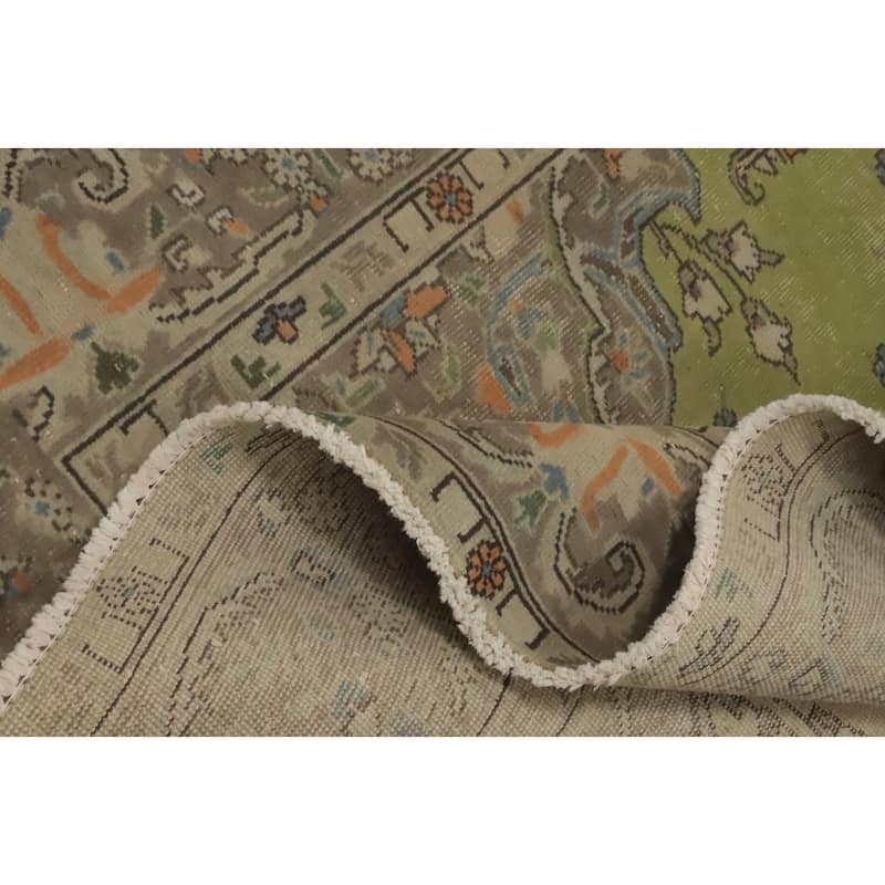 Hand Knotted Oriental 100% Wool Carpet Traditional Floral Green Tabriz Area Rug - 9' 1'' X 6' 1''