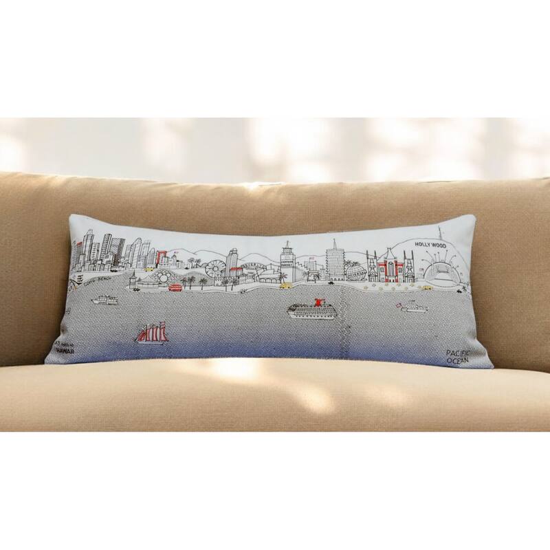 HomeRoots 35" White Los Angeles Daylight Skyline Lumbar Decorative Pillow - Bed Rest - Polyester