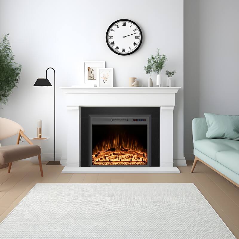 25" Electric Fireplace Insert with Multi-Color Flame, 750/1500W, Black