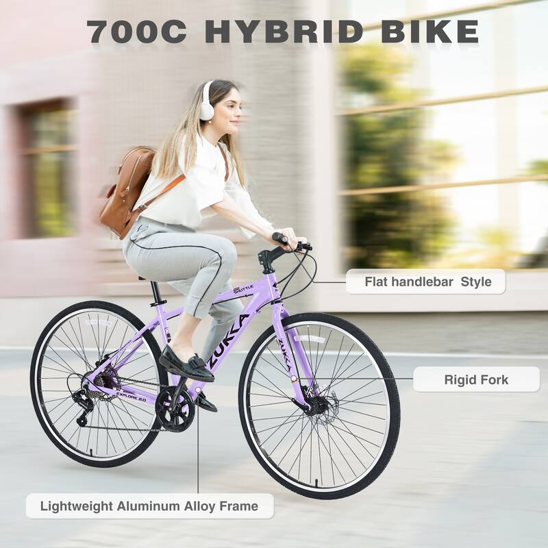 Unisex Hybrid Road Bike - Aluminum Alloy Frame, Double Disc Brakes, Shimano Gears - 26