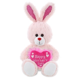 DolliBu Happy Mother’s Day Soft Plush Rose Gold Bunny with Pink Heart - 8 inches
