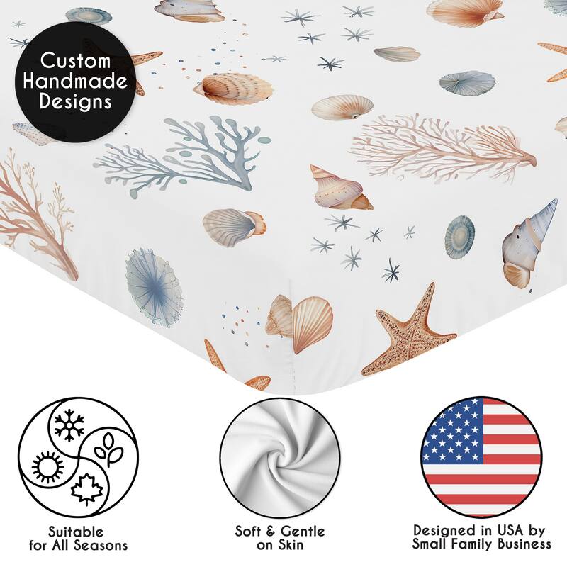 Sweet Jojo Designs Ocean Seashells Boy, Girl, Unisex/Gender Neutral 2 Pack Fitted Crib Sheets - Nautical Beach Theme Watercolor