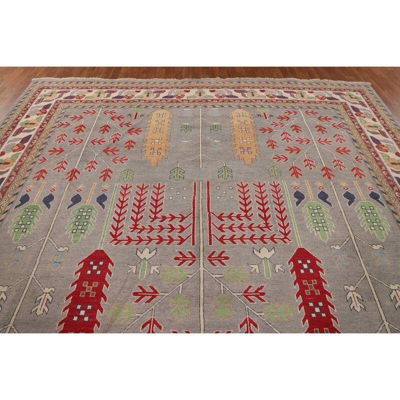 Grey Traditional Kazak Rug Hand-Knotted Wool Carpet - 9'7" x 13'2"