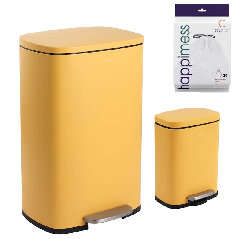 happimess 13-Gallon Trash Can with Soft-Close Lid and FREE Mini Trash Can - Yellow