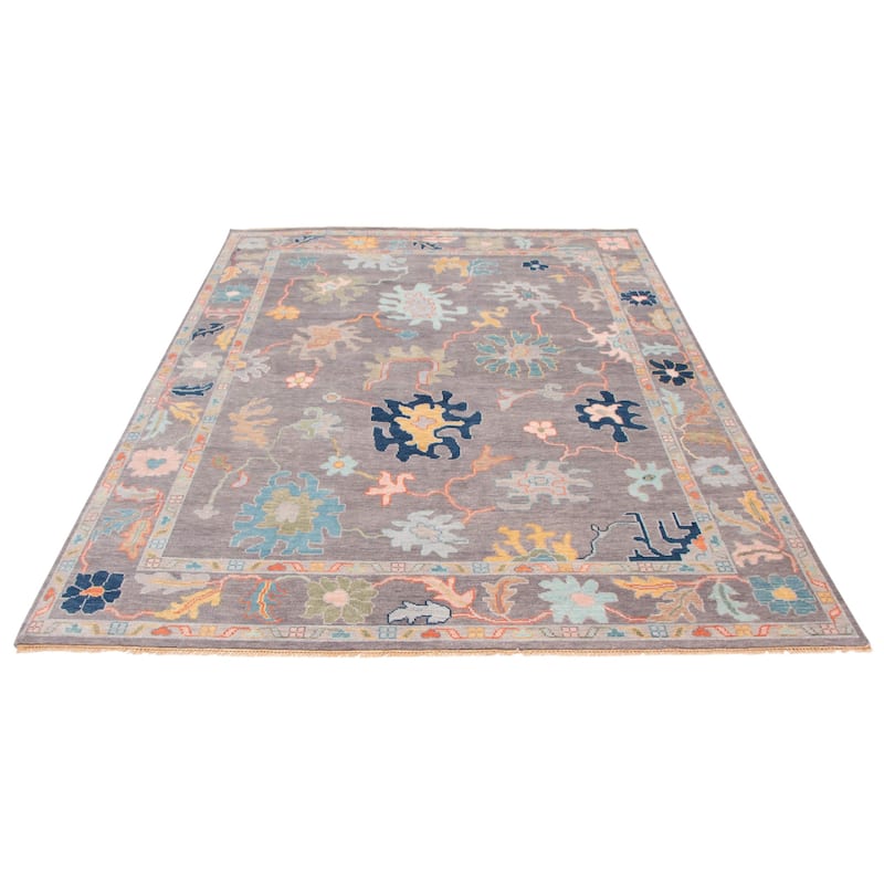 ECARPETGALLERY Hand-knotted Modern Oushak Dark Grey Wool Rug - 9'3 x 12'0