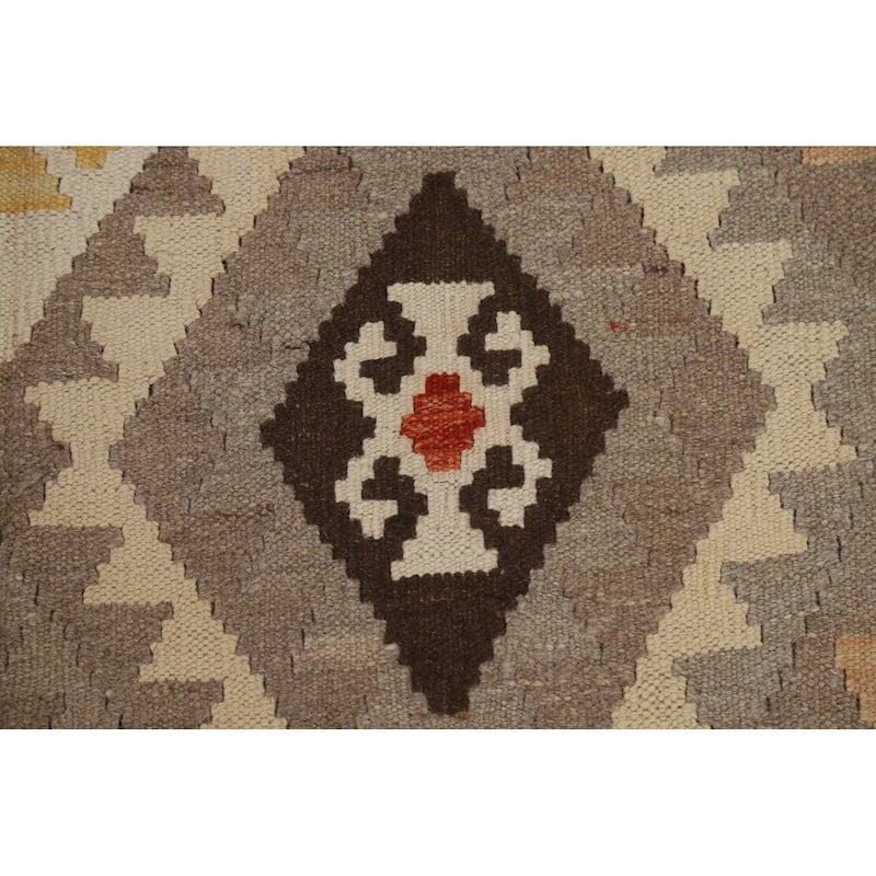 Hand Woven Oriental 100% Wool Carpet Southwestern Geometric Brown Kilim Area Rug - 9' 6'' X 6' 10''