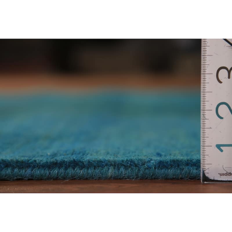 Teal Blue Gabbeh Square Oriental Rug Handmade Wool Carpet - 4'0" x 4'5"