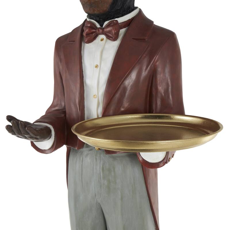 Red Resin Tall Waiter Animal Decorative Sculpture with Gold Accent and Square Base