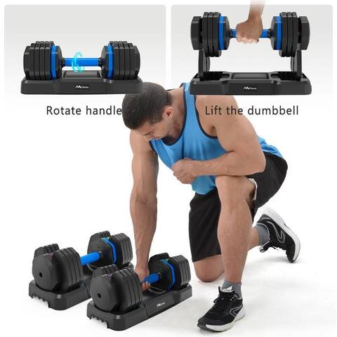 2 x 55lb Adjustable Dumbbell Set of 2 with Anti-Slip Handle