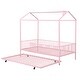preview thumbnail 13 of 12, Pink Twin Size Metal House Bed with Fence, Kids Bed with Trundle