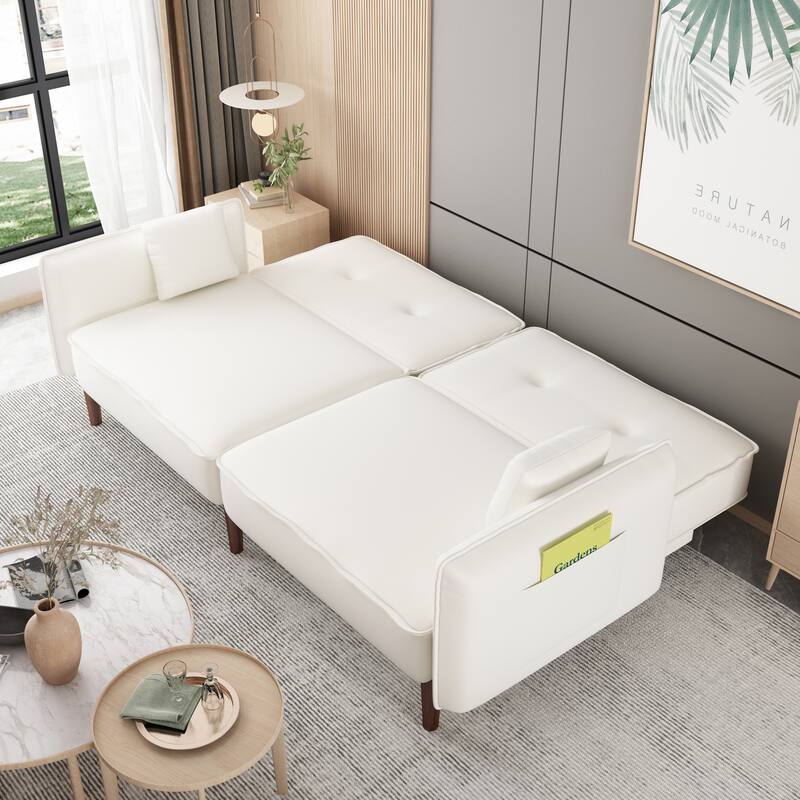 Futon Sofa Bed, Fabric, Solid Wood Leg, Adjustable Backrest