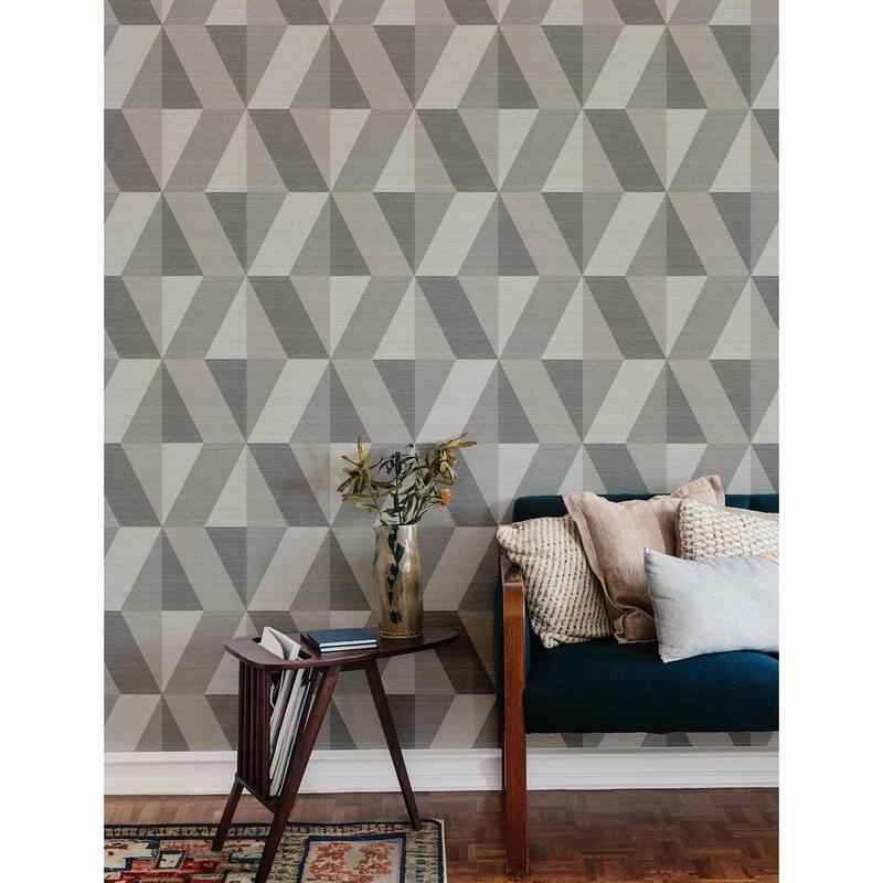 A-Street Prints Winslow Stone Geometric Faux Grasscloth Wallpaper