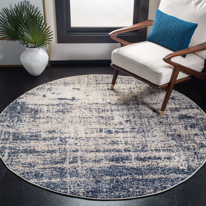 SAFAVIEH Adirondack Lida Modern Abstract Distressed Rug - 6' Round - Gold/Navy - Round