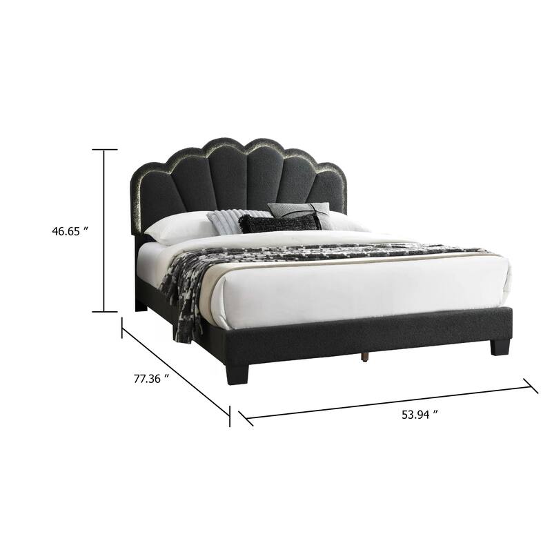 Madsy Full Bed, Gray Upholstered Fan-Shaped Headboard, Metallic Accents