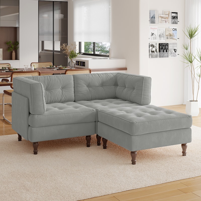 Madison Oversized Upholstered Corduroy Modular Sectional Sofa - Light Grey-3 Piece Type2