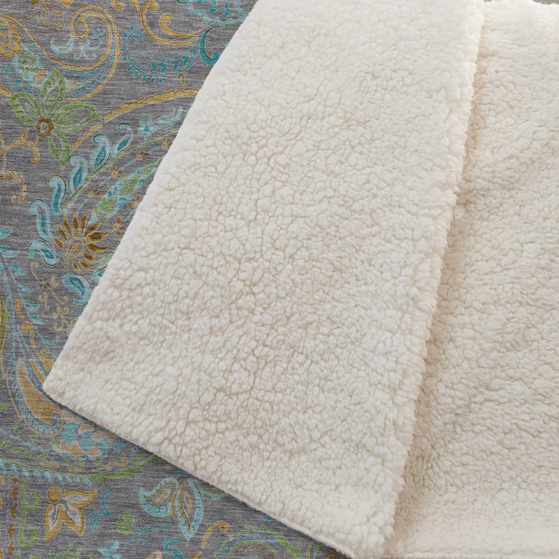 Premium Machine Washable Paisley Sherpa Throw Blanket