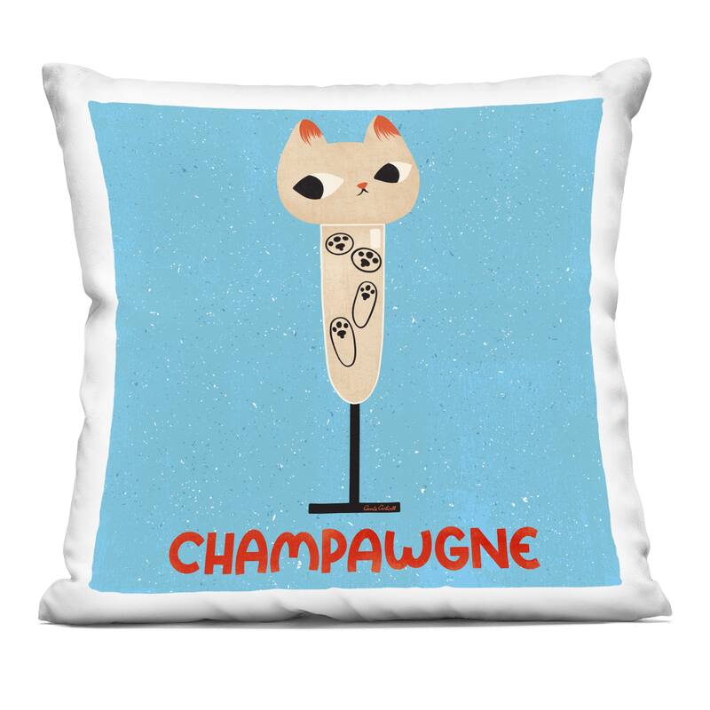 Stupell Champawgne Feline Wine Decorative Printed Throw Pillow Design by Carrie Cantwell - Accent - Polyester - Blue - Single