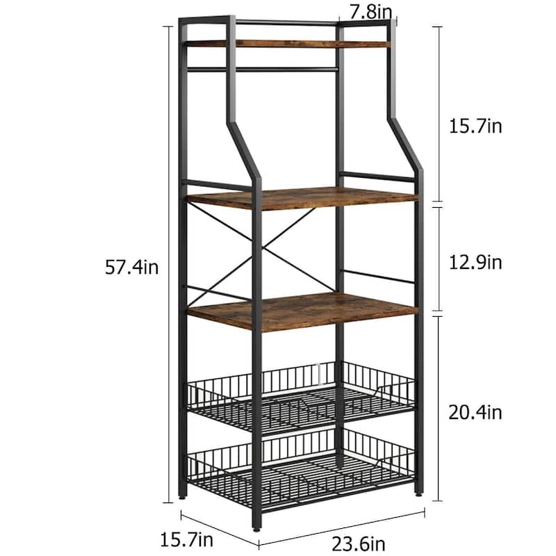 5-Tier Kitchen Bakers Rack with 2 Large Wire Baskets