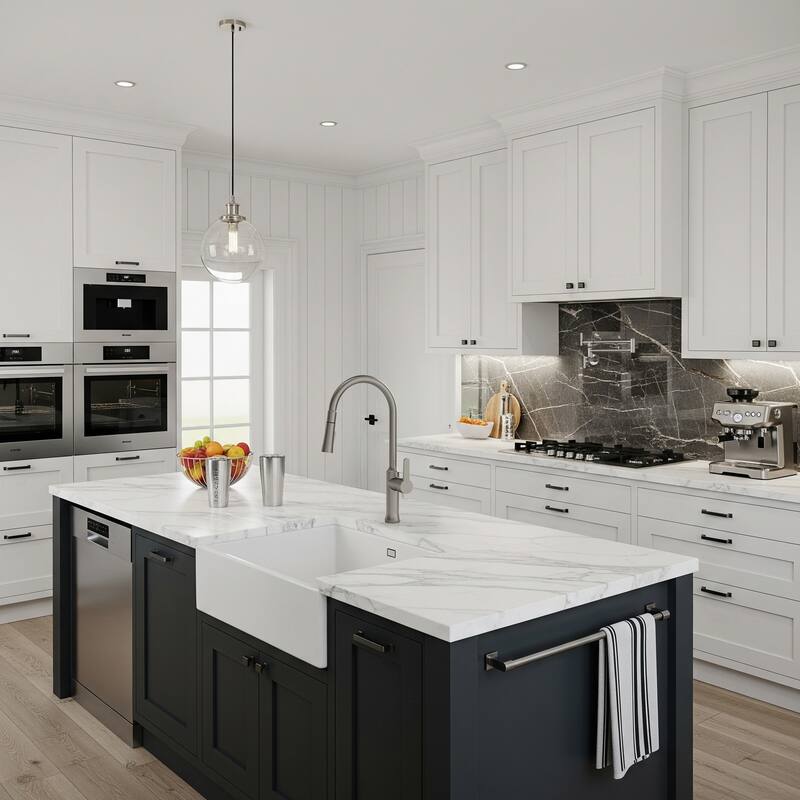 Single Handle Pull Down Kitchen Faucet with Sprayer Brass Swivels 360° Kitchen Faucet