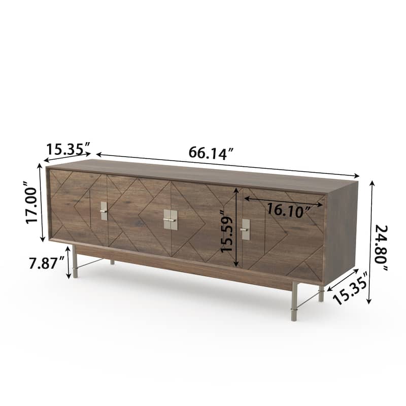 66" Modern TV Stand, Mid Century Entertainment Center with Storage Cabinet for 55 60 inch TV