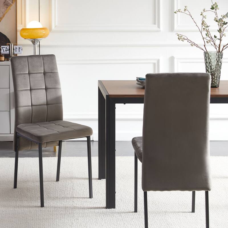 Set Of 2 Velvet High Back Nordic Dining Chair Modern Fabric Chair with Black Legs for Home,Kitchen