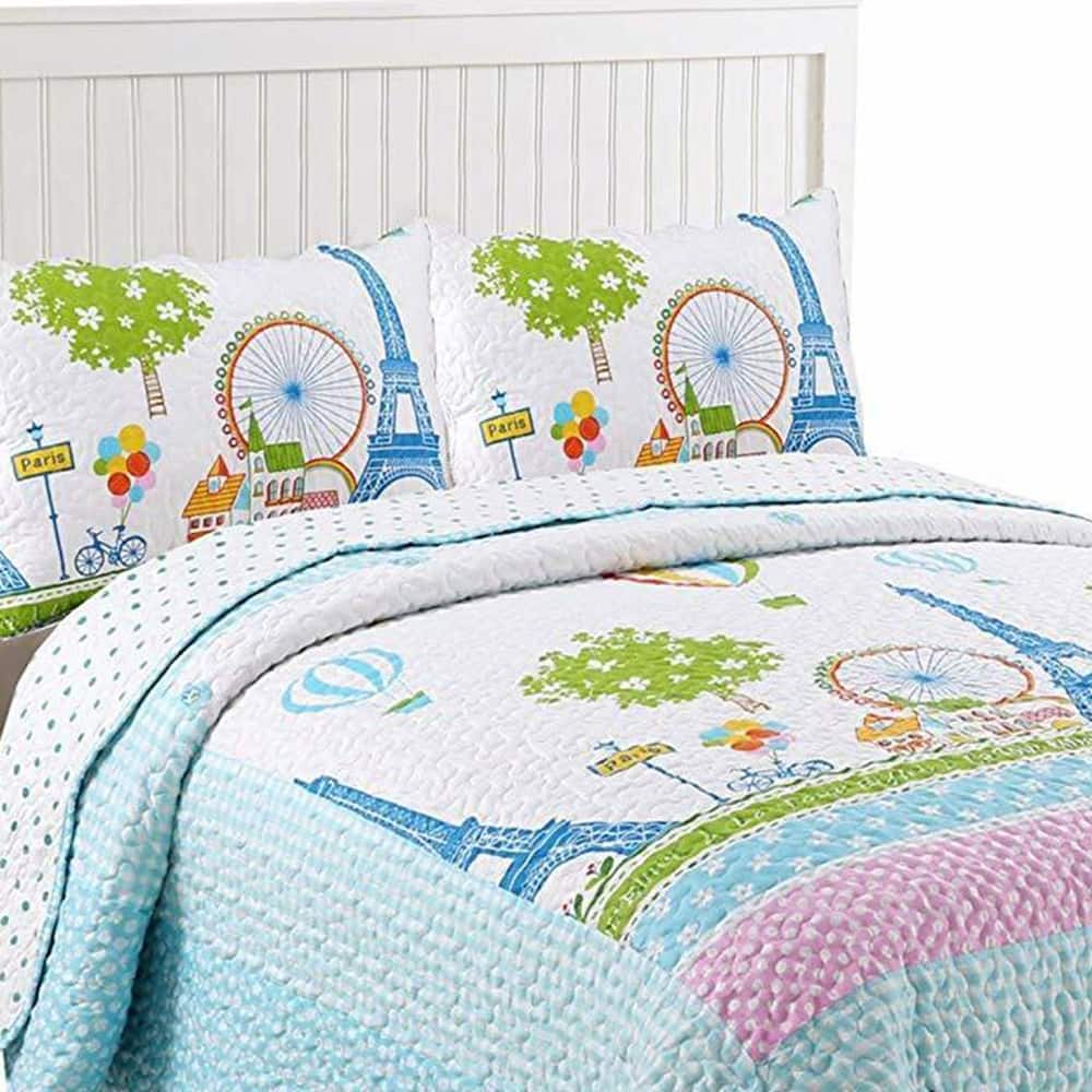 2pcs Kids Quilt Bedspread Comforter Set Throw Blanket Boys Girls Full
